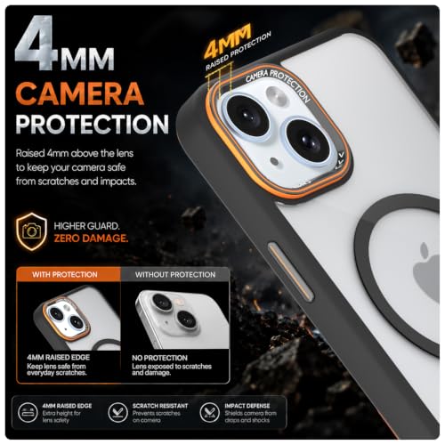 Image of Pikkme Back Cover for iPhone 15 Plus | Shockproof | Mag-Safe Compatible | Hard Transparent Back | Premium Raised Camera Protection | Bumper Case (Black Mag-Safe)
