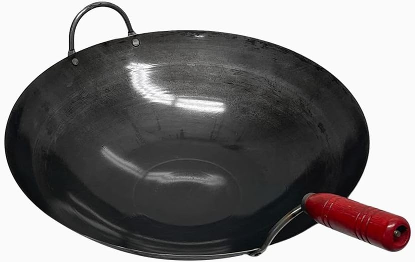 16" Carbon Steel Gourmet Chinese Traditional Wok and Stir Fry Pan with Handles