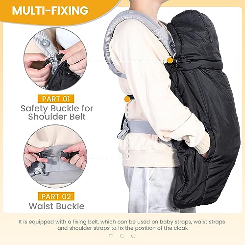 Image of Orzbow Winter Baby Carrier Cover with Detachable Hood, Waterproof & Windproof, Universal for Baby Carriers and Baby Waist Stool, Baby Bunting Bag for Car Seats and Strollers with Storage Bag, Black