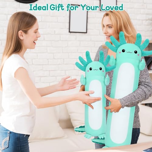 Image of Auspicious beginning Axolotl Plush Stuffed Animal-20'' Green Axolotl Plush Toy Plush Pillow, Cute Soft Anime Plushie Stuffed Toys, Body Pillow Plush Toy Decoration Doll Gift for Kids Girls Boys