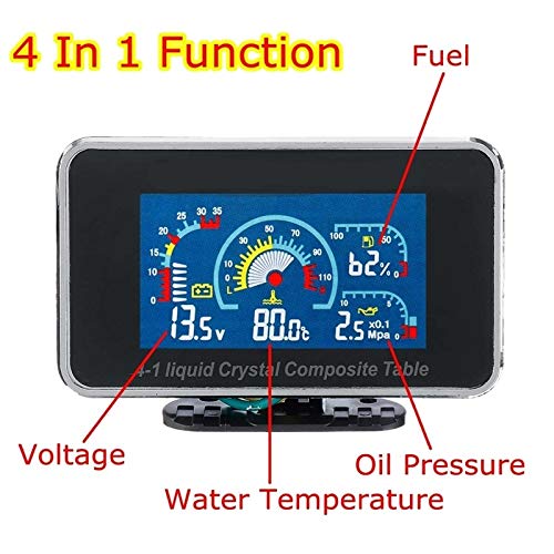 Sensore di Pressione dell'olio/Indicatore Digitale LCD 4 in 1 per Auto: Allarme, indicatore di Pressione, voltmetro, voltmetro, Temperatura dell'Acqua, Pressione dell'olio,