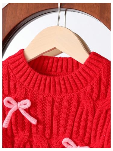 Floerns Toddler Girl's Cute 3D Bow Decor Long Sleeve Sweater Cable Knit Pullover Top4