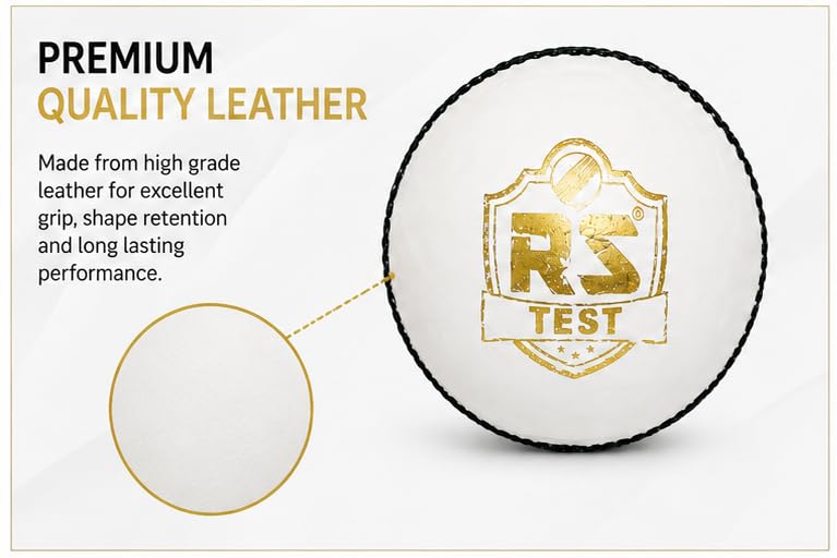 Image of R S Professional White Test 4 Piece Cricket Leather Ball Power Series Hand Stitched Ideal for T20, ODI & Test Matches (3, White)