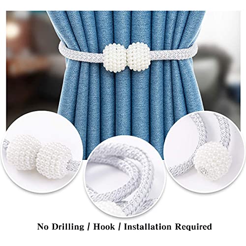 Image of Home Cloud Magnetic Curtain Tiebacks Convenient Drape Tie Backs - Pearl Decorative Rope Holdback Holder for Window Drapries Color Multi (1pair 2 pcs) (Cream)