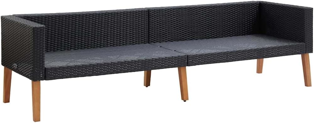 vidaXL Patio Sofa, 3-Seater Patio Sofa with Cushions, Patio Wicker Furniture, Outdoor Sofa for Backyard Garden Porch, Rustic, PE Rattan Black