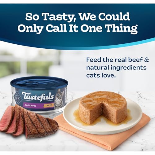 Image of Blue Buffalo Tastefuls Wet Cat Food Pate, Made with Natural Ingredients, Beef Entree, 5.5-oz Cans (24 Count)