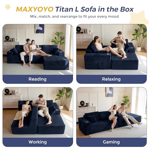 Image of MAXYOYO 104 inch Modular Sectional Couch with L-Shape Chaise, Modern Boneless Couch for Living Room, Sofa in A Box, Oversized Sofa with Deep Seat, No Assembly Required, Navy