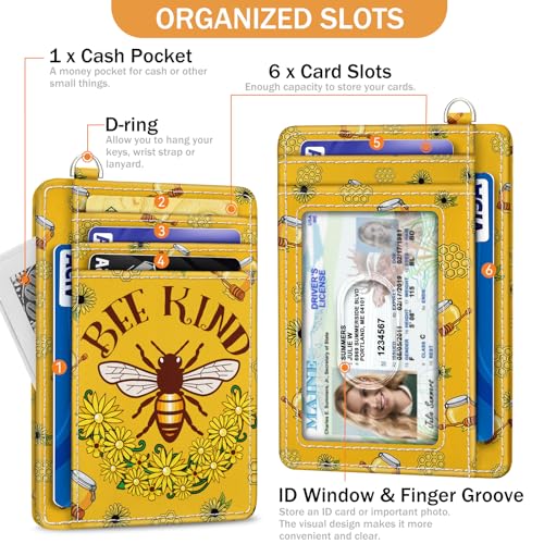 Image of Yonlevres Bee Credit Card Holder Slim RFID Wallet Women Small Travel Cute | Front Pocket, Handy, RFID Blocking, Woman Girls Ladies Gifts, D-ring for Keychain,Thin Mini Card Case, ID Window, PU Leather