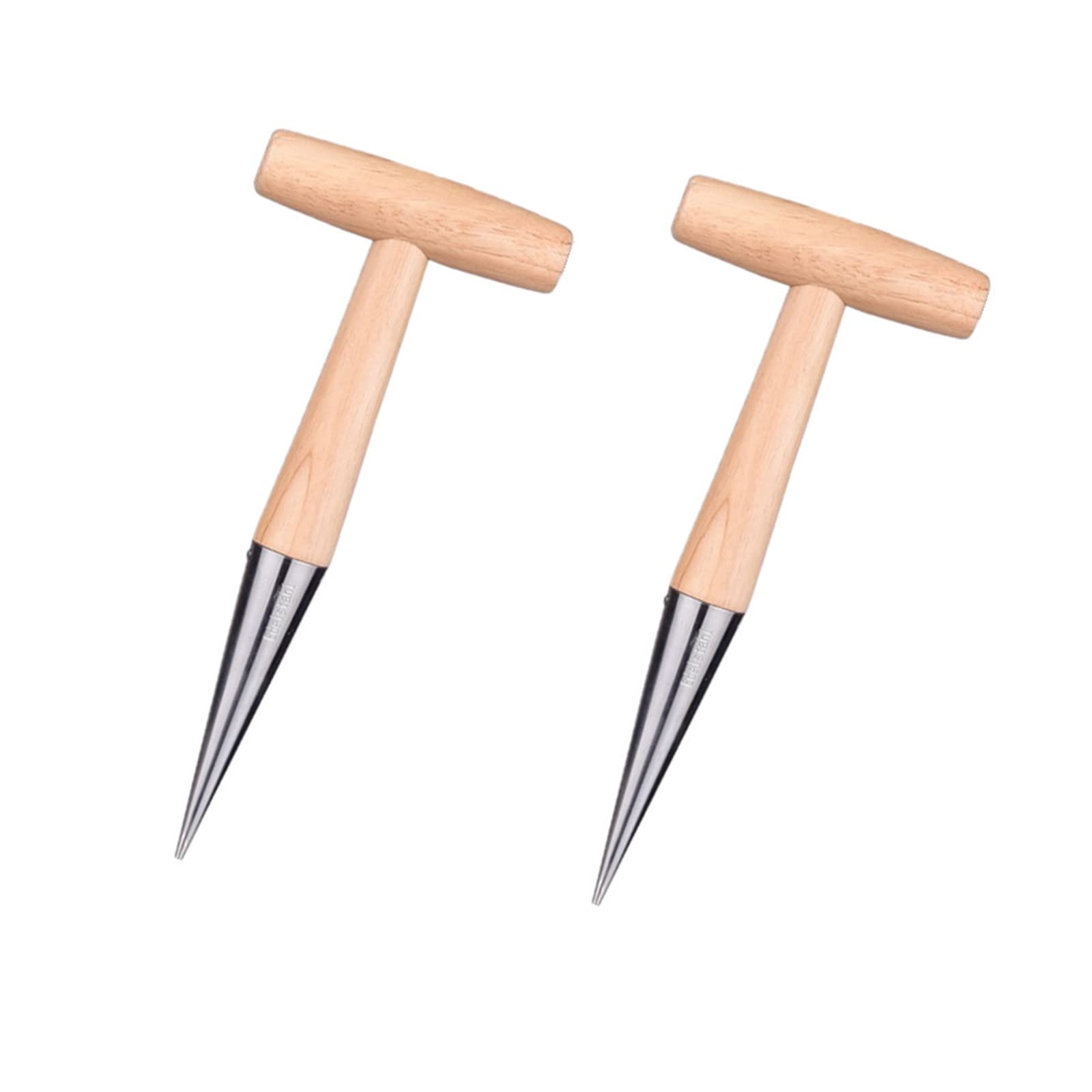 2Pcs Stainless Steel Sow Dibber, Garden Hole Punch Practical Dibble Tool with Wood Handle for Outdoor Seeds Bulbs and Plants Loosen Soil Cultivation Migration Planting Hole Punch Tool