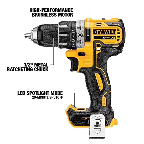 DEWALT Parafusadeira e Furadeira de 1/2 Pol. (13mm) 20V MAX* Brushless 2.000 RPM Sem Bateria e Sem C