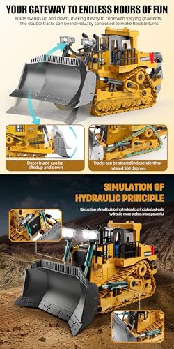 Image of Magicwand 1:18 Scale Die-Cast 9 Channel Multi-Directional Bulldozer with Working Headlights Lights & Sound for Kids【Mustard】【Pack of 1】