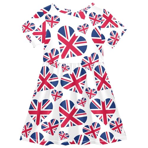 Heart British Flag Toddler Dresses for Girls 2t Summer Short Fun Kids Floral Dress Little Girl Dress2