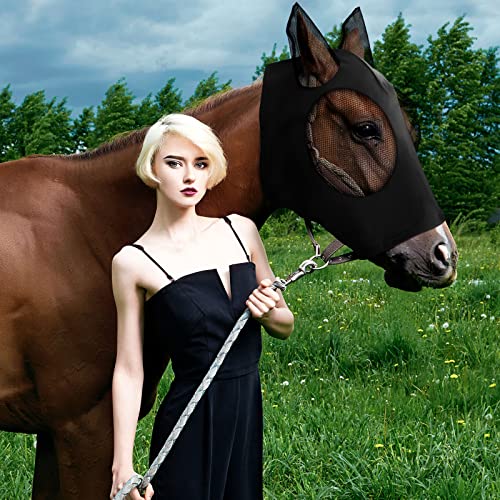 Image of Frienda 4 Pcs Horse Fly Masks with Ears UV Protection Elastic Horse Mask Breathable Comfortable Fly Mask for Adult Horses, Protect from Summer Insect(Medium,Black, Gray, Blue, Mint Green)