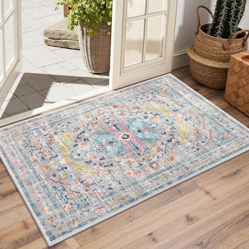 Pauwer Boho Washable Area Rug 2x3 Soft Living Room Bedroom Floor Carpet Mat Indoor Farmhouse Vintage Non Slip Accent Throw Rugs for Entryway Kitchen Dorm Dining Room