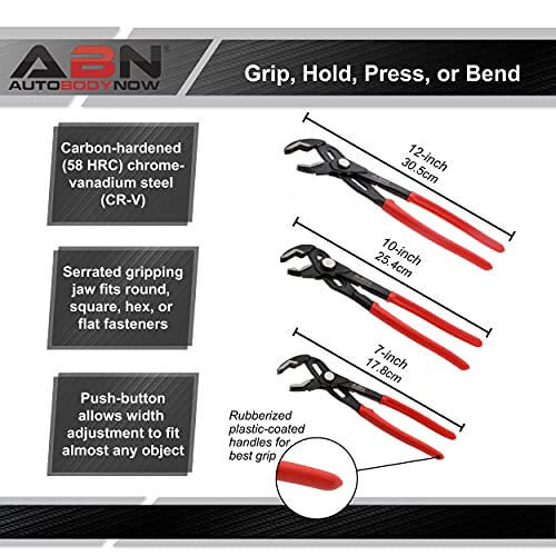 Abn Water Pump Pliers Set Push Button Adjustable Pliers - 7, 10, 12 Inch Slip Joint Pliers Jaw Locking Pliers Tool Set #TOP3