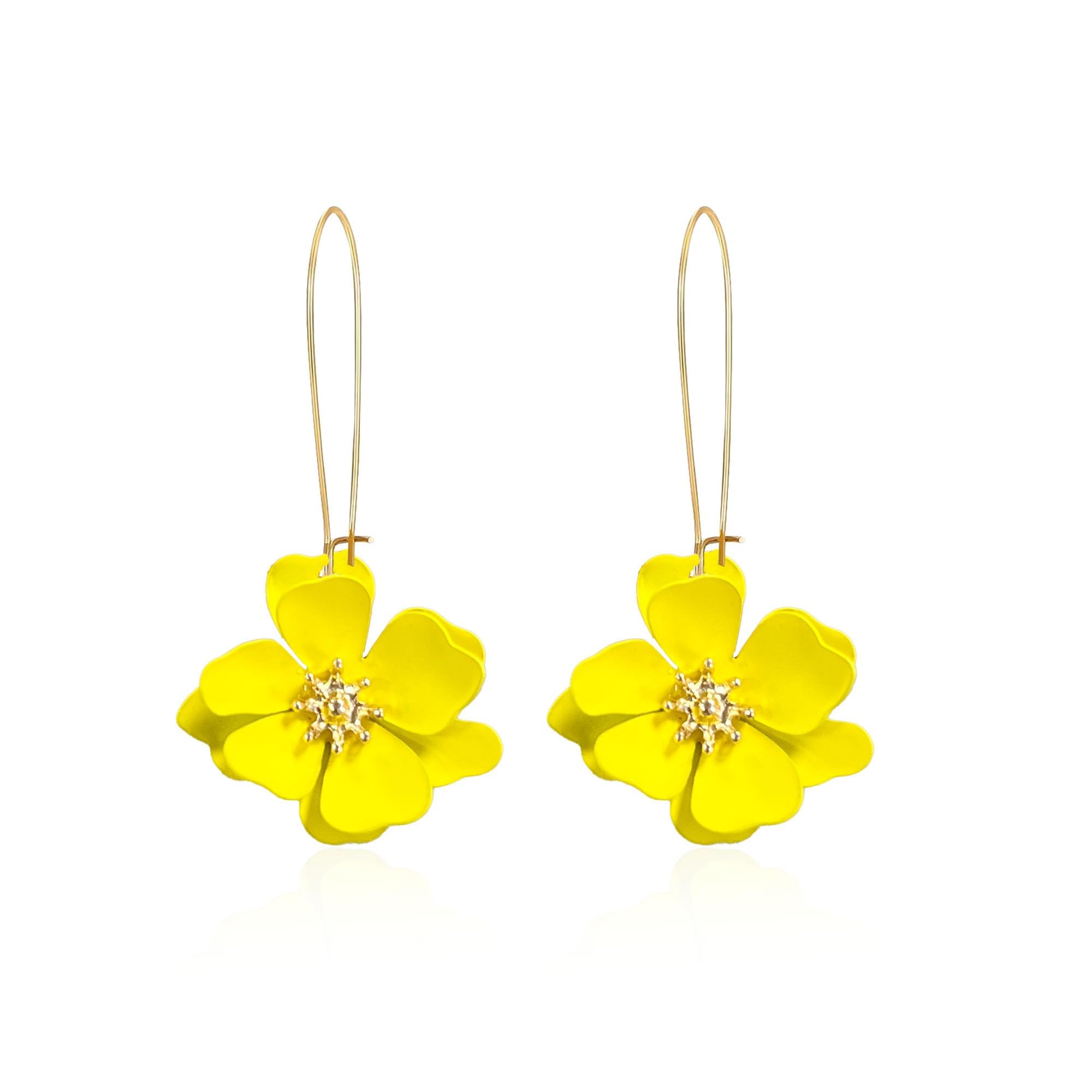 Flower Dangle Earrings, Floral Petal Drop Dangle Earrings,Fashionable Rubber Yellow Flower Pendant Earrings, Bohemian Daisy Petals Wedding Christmas Ball Jewelry
