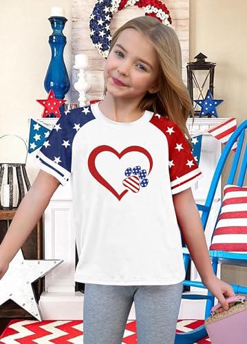 Image of CAZYCHILD Girls 4th of July USA Shirt American Flag Patriotic T-Shirt Independence Day Outfit for Kids 5-14Years