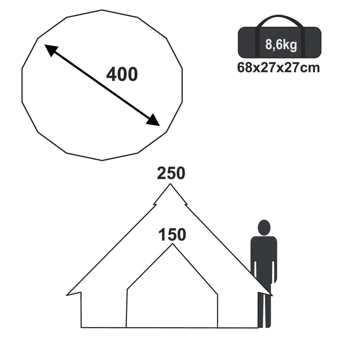 yourGEAR Tienda Ravello 400 Tipi para 4-6 Personas Tienda Familiar Altura Suelo Cosido Impermeable 5000 mm Gris Azulado