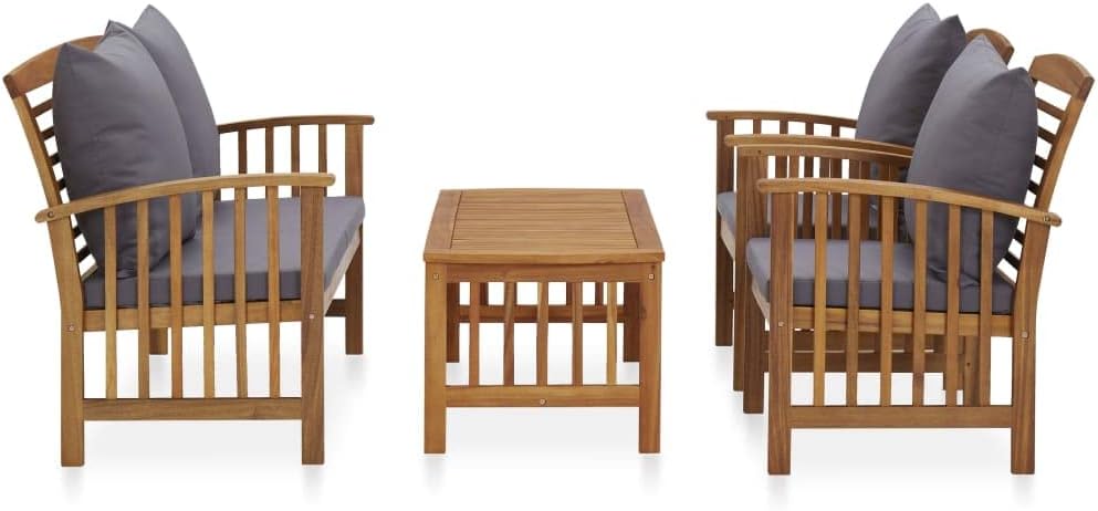 vidaXL Patio Furniture Set 4 Piece, Patio Bench Seat with Coffee Table, Wooden Dining Set for Garden Balcony Porch, Modern, Solid Wood Acacia