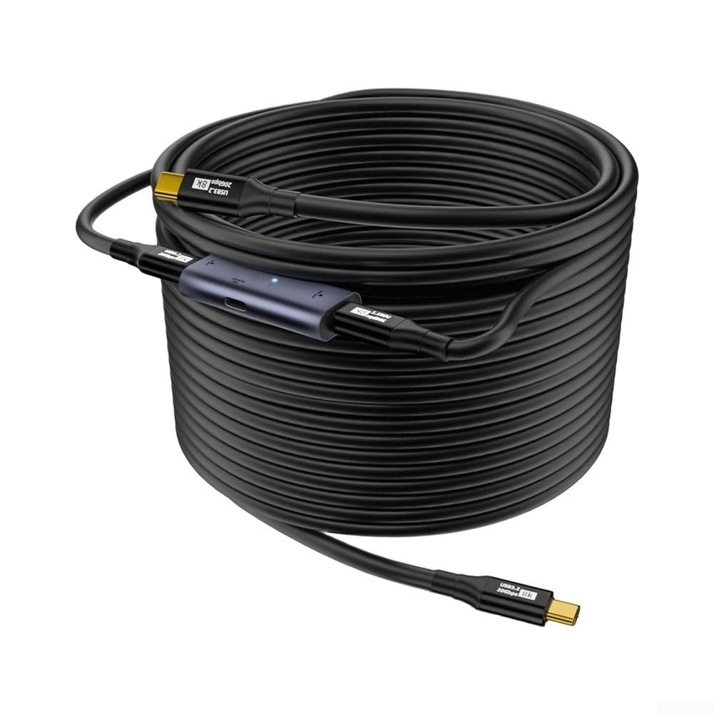 Cavo di ricarica USB C in nylon, 5 m, robusto per telefono cellulare (5 m (due pezzi)) | Ricarica rapida da 100 W, trasferimento dati da 20 Gbps, portata di 5 m, materiale in PVC, nero