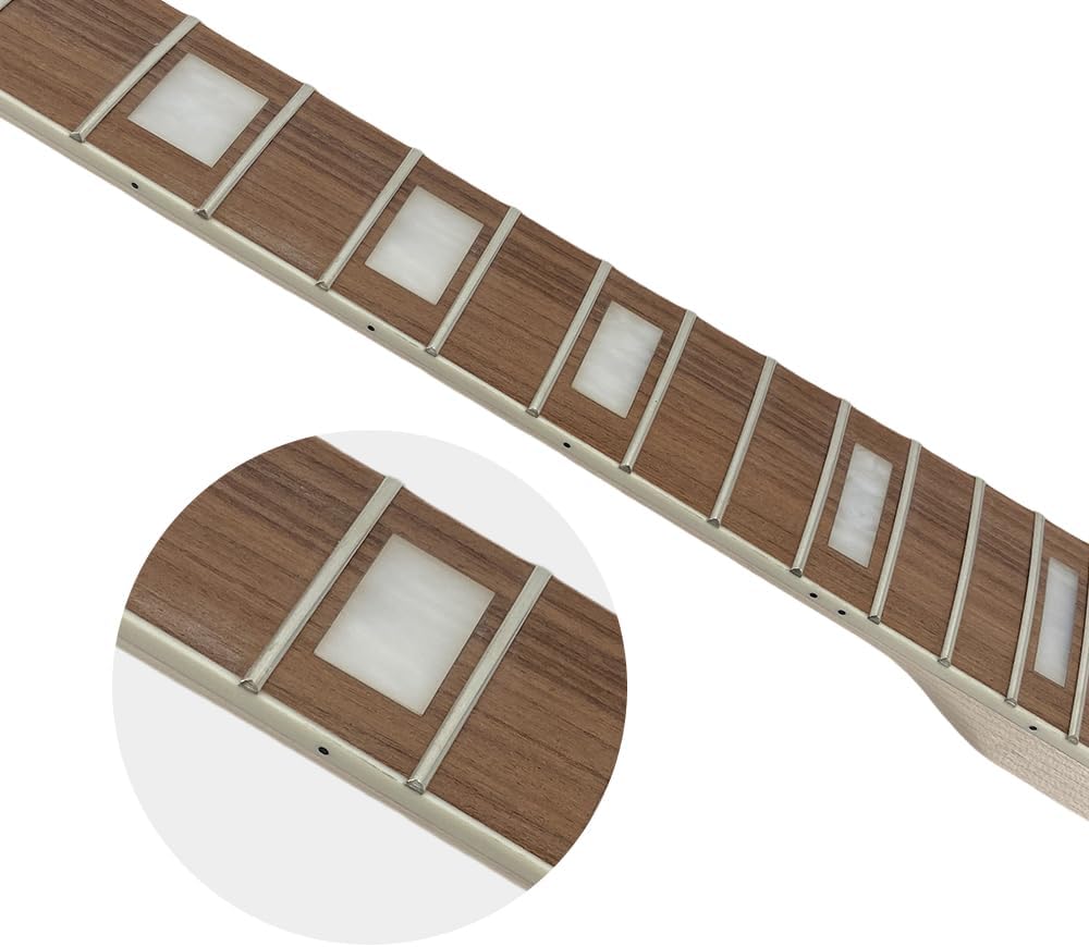 Electric Guitar Neck 22 Fret 25.5" Scale, Reverse Headstock Maple Neck with Rosewood Fretboard & Block Inlay–Bolt On Heel, for DIY & Replacement Guitar Builds