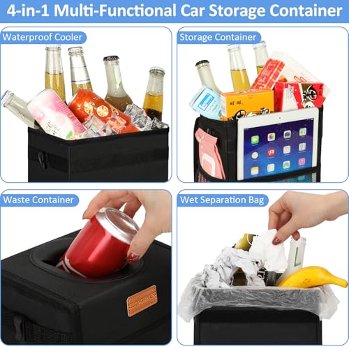 Image of ELONGRIVER Car Trash Can Bin for Back Seat Leak Proof, Cute Car Trash Bag Hanging, Vehicle Trash Can for SUV Truck Van, Automotive Garbage Cans Front Seat Black