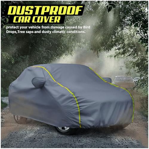 Image of Waterproof Car Body Cover for Crusier Hyryder All Weather Protection Comes with Inner Cotton Lining & Triple Stitched with Mirror & Antenna Pocket Belt & Elastic Fit Grey with Yellow Piping2