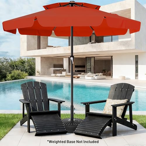 Image of AreShark 12ft 2-Tier Patio Umbrella with Valance - Outdoor Umbrella Waterproof UV Protection, Market Table Umbrella w / 8 Sturdy Ribs&Crank for Pool, Backyard, Garden(Orange)