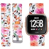 Allbingo Fitbit Versa Cute Bands,Women Men Floral Replacement Strap Wristband Small Large for Fitbit Versa Smart Watch (Beautiful Natural, Small)