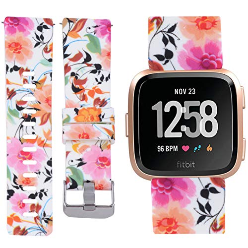 allbingo Fitbit Versa Cute Bands,Women Men Floral Replacement Strap Wristband Small Large for Fitbit Versa Smart Watch (Beautiful Natural, Small)
