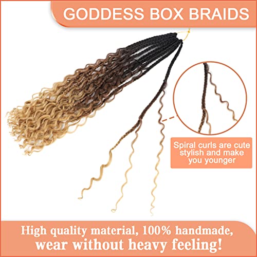 18 Inch 8 Packs Black And Auburn Brown With Auburn Blonde Goddess Box Braids Crochet Hair For Women Black, Crochet Box Braids Pre Looped Boho Box Braids Crochet With Curly Ends, Pre Looped Synthetic Braiding Hair Bohemian Hippie Braids Hair Extensions(18 Inch, T1B/30/27) #TOP2