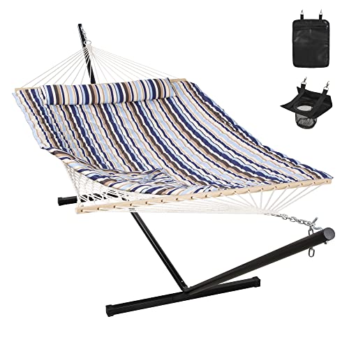 Image of ANOW Outdoor Rope Hammock with 12FT Stand, Portable Hammock, Blue Seaside