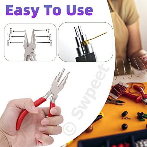 Swpeet 8Pcs Wire Looping Tool Set, Including 2Pcs Wire Looping Mandrel, 1Pcs 6-In-1 Bail Making Pliers And A Needle Nose Pliers, 4 Shapes Quilling Border For Jewelry Wire Wrapping #TOP4