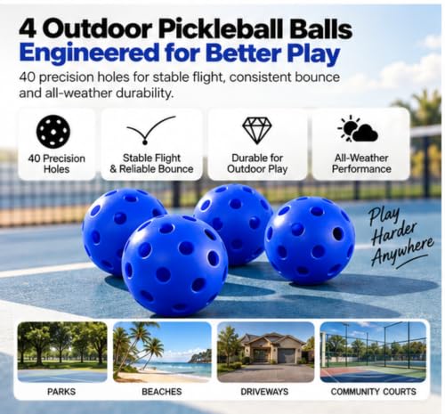 Image of Hipkoo Sports Pickleball Paddle Set Wooden, Includes 2 Paddles, 4 Outdoor Balls and Protective Carry Bag, Cushion Comfort Handle Grip, Durable Pickleball Paddle, Outdoor Game (Blue)