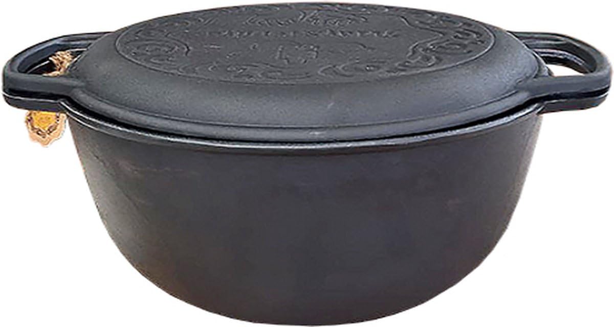 Dutch Oven in Ghisa 6 Litri – Pentola per BBQ, Camping e Fuoco – Pentola in Ghisa con Coperchio – Senza PFAS – Nera