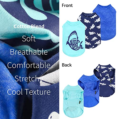Fitwarm 3 Pack Shark Dog Shirt, Summer Dog Clothes For Small Dogs Boy Girl, Lightweight Pet Tshirt, Cat Outfit, Light Blue, Navy Blue, Royal Blue, Xs #TOP4