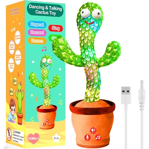 Image of Rechargeable Dancing Talking Cactus Toy Mimics Back, Singing Mimicking Cactus Baby Toy That Talks Back, Educational Baby Toys 18 months+ w/ 51 English Songs, Valentines Day Gifts for Kids, Toddlers