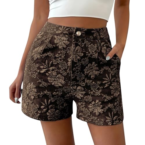 Pantalones cortos para mujer, pantalones cortos de verano para mujer, pantalones cortos estampados de moda de cintura alta, fruncido para el abdomen, pantalones cortos de verano, pierna ancha