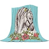 Fleece Blanket and Microfiber Soft Bed Throws Blanket 39×49inch Bohemian White Horse for Sofa Couch
