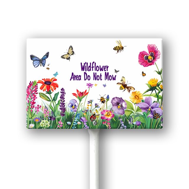 Geroclonup Wildflower Area Do Not Mow Sign with Metal Stake 8 x 12 Inches No Mow May Yard Sign No Mow Signs Aluminum ​Garden Signs Outdoor for Lawn Yard Garden Decor, Easy to Install