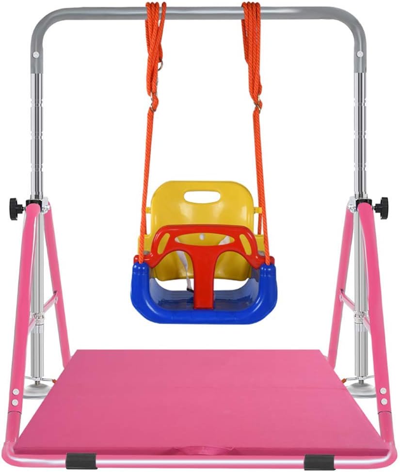 Junior Gymnastics Adjustable Folding Gymnastics Bar Horizontal Bar Kids Children Home Sports Training Equipment High Bar, Pink D