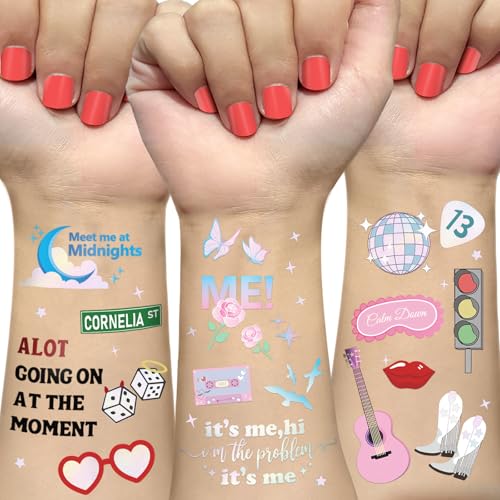 Ovasorve Eras Party Temporary Tattoos - 62 Iridescent Styles | Birthday Decorations Fans Party Accessory Concert Merch Karma Theme Favor Girls Party Supplies