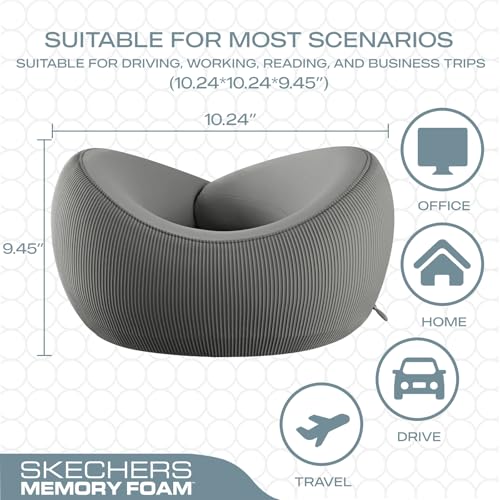 Image of Skechers Men's Memory Foam Neck Pillow, Comfortable & Breathable Travel Pillow,Neck Pillow Airplane for Travel, Car Rides, Home, and Office Use, Ergonomic Design for Men and Women,Grey