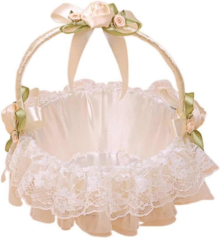 Titian Woven Lace Flower Basket Wedding Wedding Flower Girl Flower Petals Basket(D)