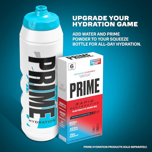 Image of PRIME 32 oz Blue Chill Squeeze Sports Water Bottle, BPA Free, Dishwasher Safe, Easy-Grip Ergonomic Leakproof Design, Fast Hydration for Gym, Cycling, Running