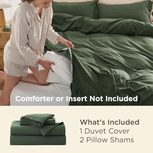 Image of Bedsure Prewashed Duvet Cover Full, Cotton-Like Bedding Set, Olive Green | Ultra Soft, Relaxed Texture, 80 inchx90 inch Breathable Comfort, Hidden Zipper, 8 Corner Ties, Easy Care, OEKO-TEX, Year-Round Use