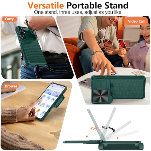 Image of Magnetic for Samsung Galaxy S26 Case,[Slide Camera Cover][Kickstand][Compatible with Magsafe][Military Grade Protection] Shockproof Rugged Case for Galaxy S26, Green