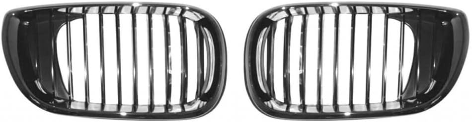 For BMW 325xi/330xi 2002 2003 2004 2005 Grille Driver and Passenger Side | Pair | Chrome Frame | Black Vents | Sedan/Wagon | BM1200126, BM1200127 | 51137030545, 51137030546