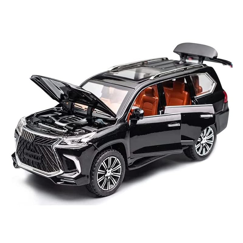 Image of Kids Model 1:24 Lx570 Die Cast Metal Car Pull Back Action Opening Doors with Realistic Engine Sound Lights Toy Car Gift for Boys - Black