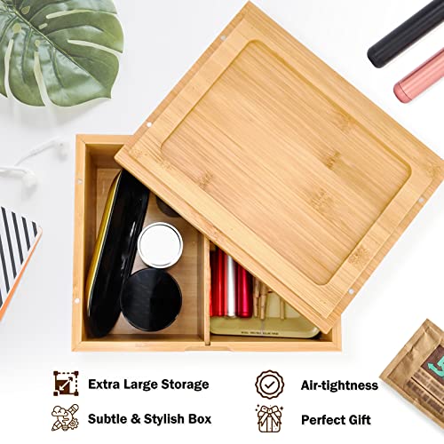 Large Natural Bamboo Decorative Storage Box Wooden Keepsake Box Great Father Day Gifts - 10” X 8” X 4” With Magnetic Lid For Home Storage (Standard Version) #TOP6